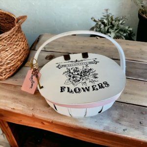 Hand Painted Wood Basket w/ Floral " Delightful Flowers" design